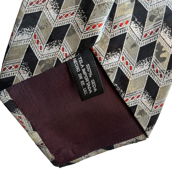 CONTE DI MILANO Tie Mens Silk Black Gray Art Deco Design Classic Length Office - Picture 6 of 7